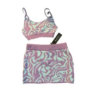MOTEL ROCKS SWIRL KNIT TANK CROPPED TOP WITH A MINI SKIRT